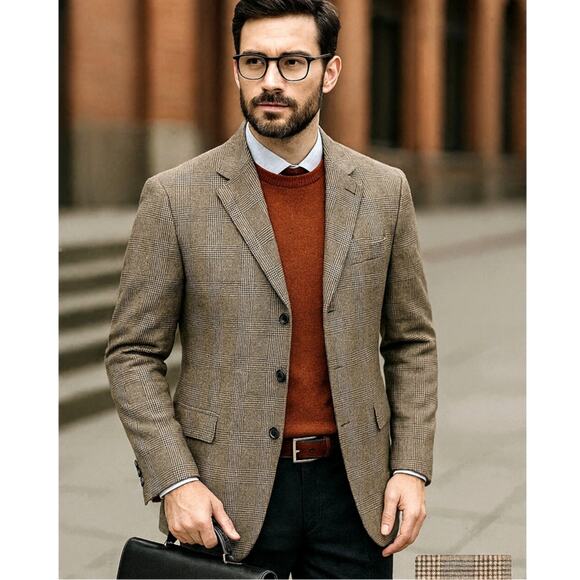 Brooks Brothers 346 Big & Tall 44L 100% WOOL Gray PLAID 3 Button Blazer Jacket - Picture 1 of 12